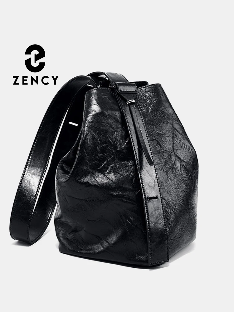 

Zency Genuine Leather Pleated Handbag 2024 Crossbody High Quality Soft Leather Cowhide Ladies Tote Bags Shoulder Messenger Bags