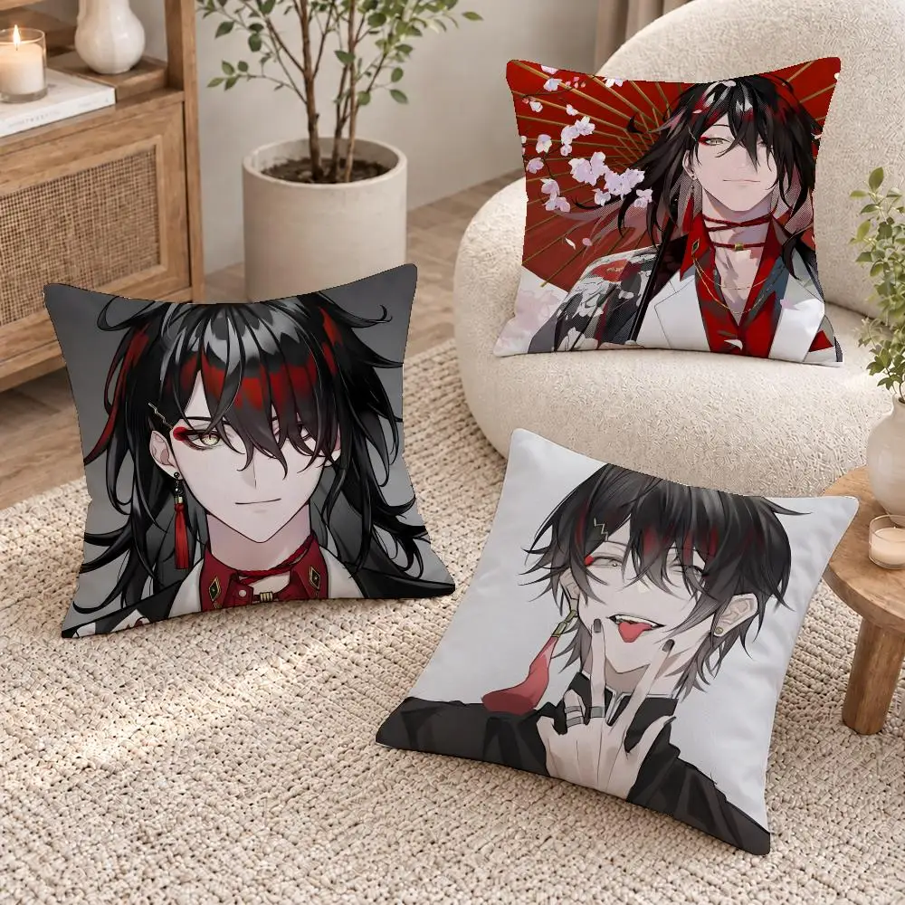 Hot Vtuber Vox Akuma Cushion Cover Short Plush Pillow Cover, Washable Wrinkle-Resistant for Sofa Bedroom Decor Gift