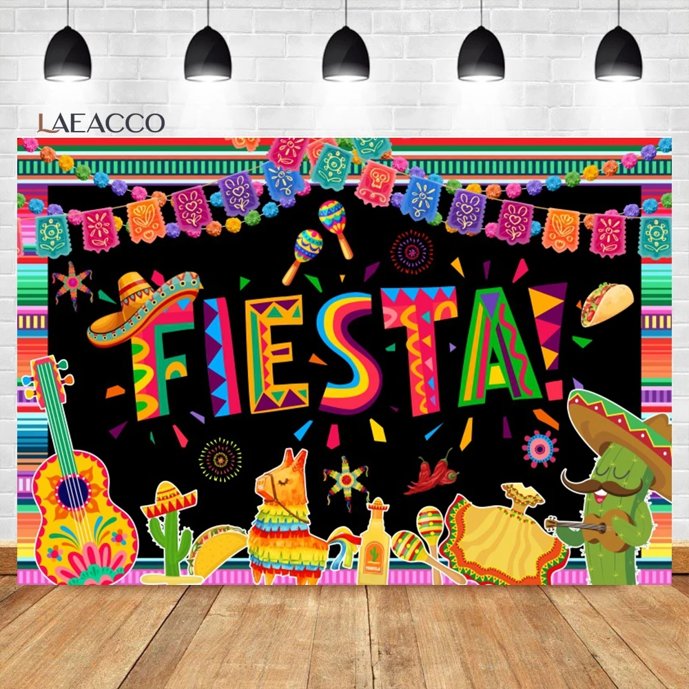 Laeacco Feliz Cumpleaños Backdrop Mexican Colorful Cinco De Mayo Taco Carnival Fiesta Kids Birthday Party Photography Background