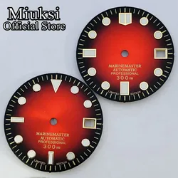 Miuksi 29mm black red watch dial green luminous dial fit NH35 movement fit 3 o'clock crown 3.8 o'clock crown