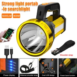 Linterna LED potente XHP70, foco portátil recargable por USB, reflector para acampada, impermeable, de largo alcance, para exteriores