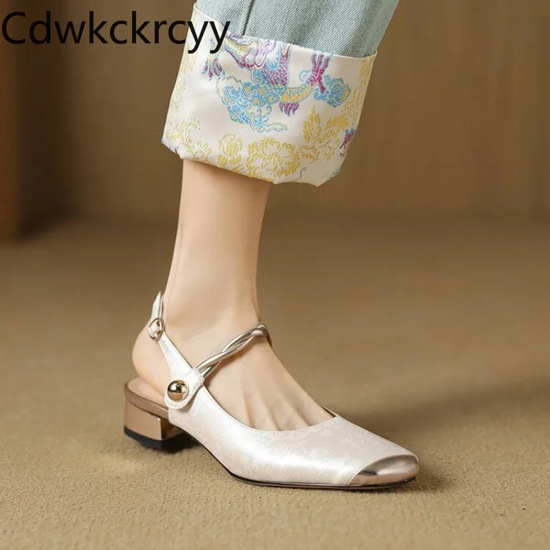 summer New style fashion high-heeled Women Shoes Color blocking Retro style Shallow mouth Buckle buckle Fang and women's sandals