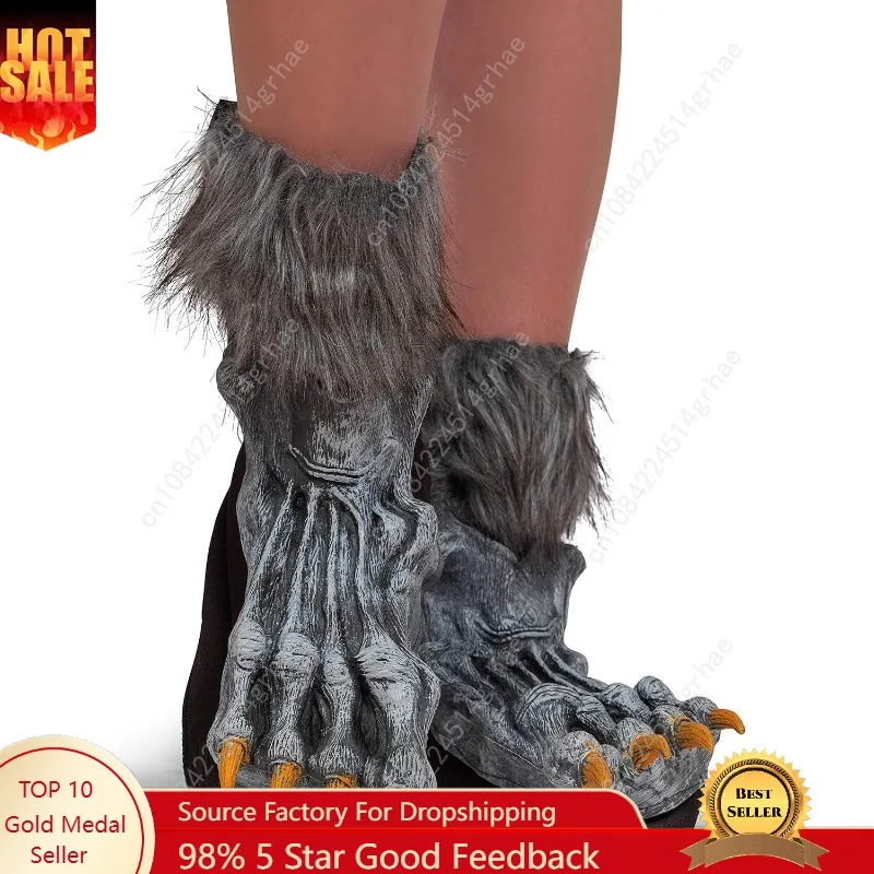 

Skeleteen Werewolf Feet Shoe Covers - Silver Grey were Wolf Monster Foot Claws Costume Accessories