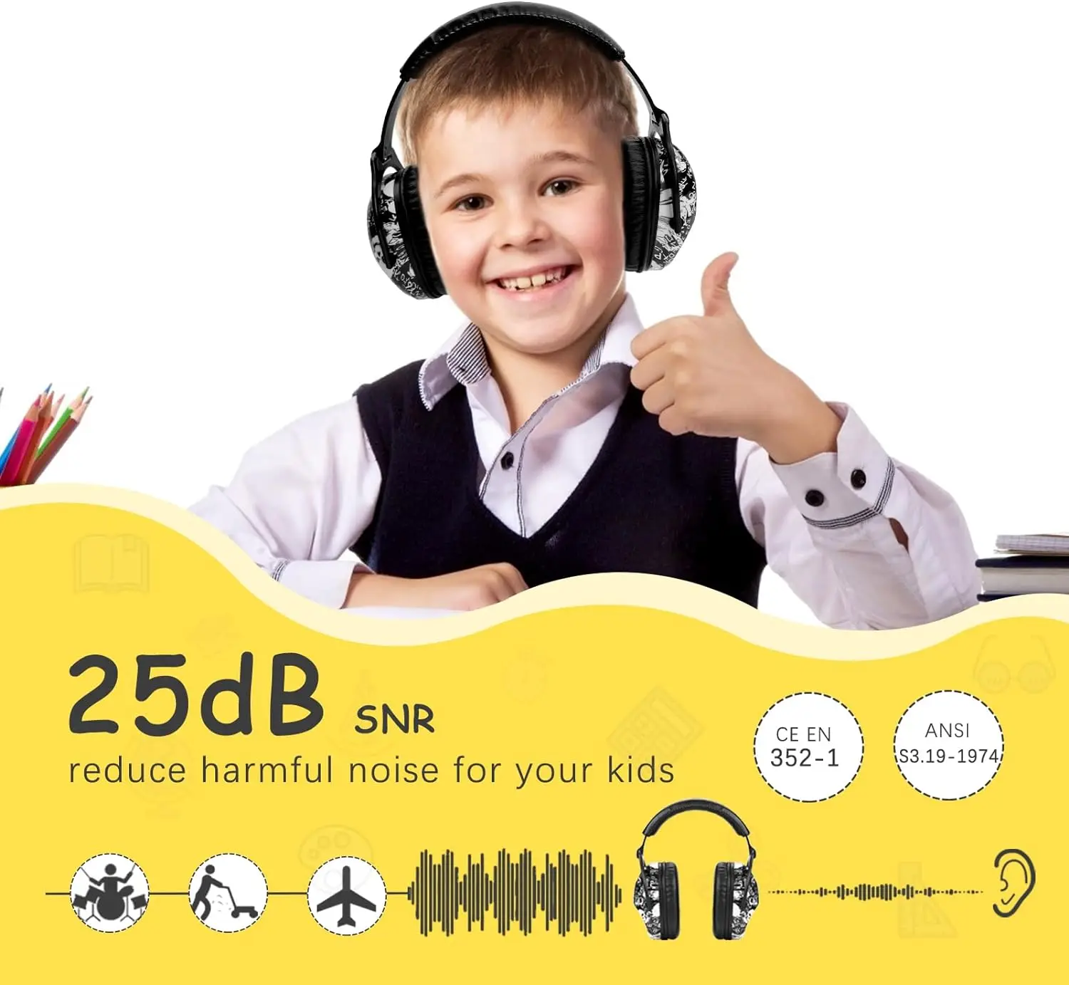 ZOHAN-Kids Hearing Protection Earmuffs, Child Noise Canceling Earmuffs for Watching Fireworks, Concerts, Air Shows