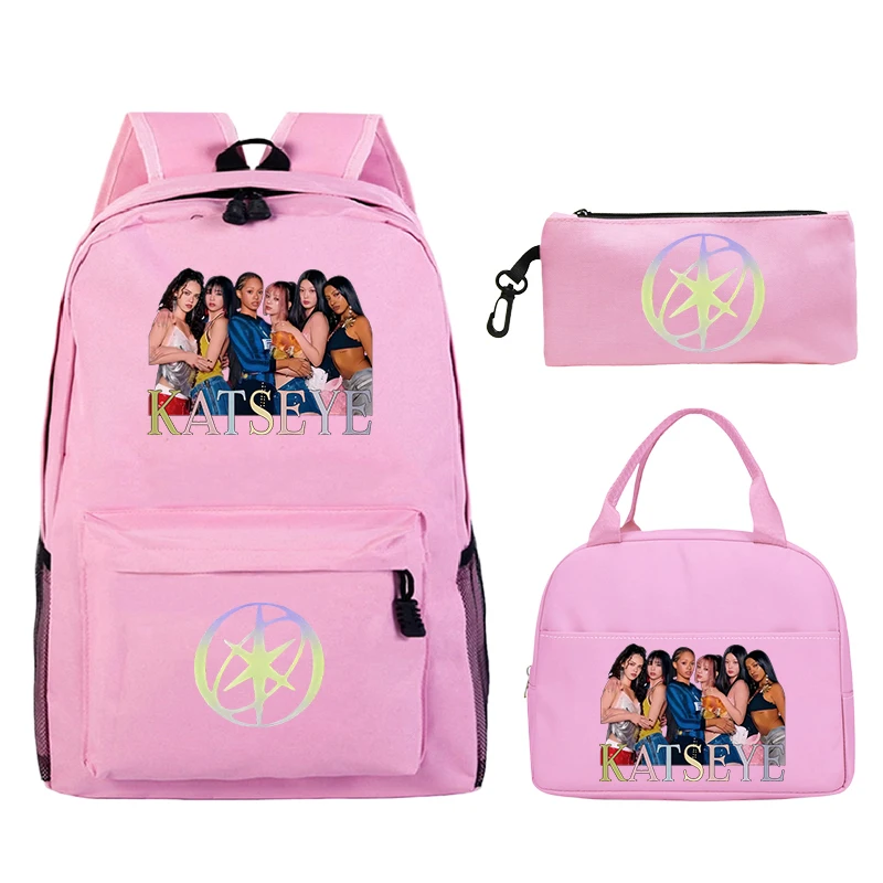 3Pcs Sets Katseye Print Backpack Lighiweight Schoolbag Larg Capacity Women Outdoor Travel Mochila Teenager Laptop Rucksack Gift