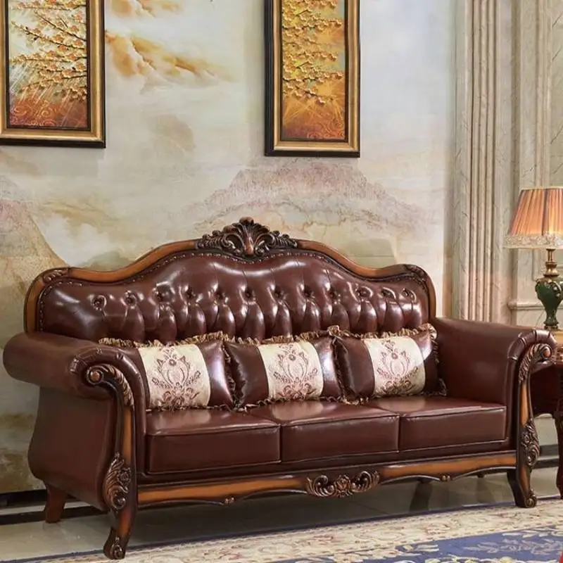 

European Antique Living Room Sofas Brown Dark Apartments Luxury Living Room Sofas Couch Modern Divano Soggiorno Furniture Home