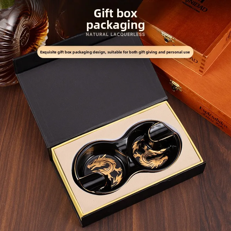 Yhg cigar ashtray creative year of the dragon 8-shaped double smoke slot ceramic portable retro cigar ashtray