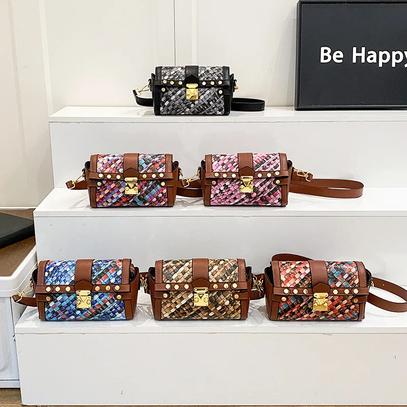 حقيبة نسائية عصرية متباينة حقيبة كتف مفردة متخصصة ريترو متعددة الاستخدامات كتف واحد حقيبة كروس مربعة صغيرة #5