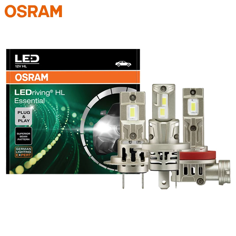 Bombillas LED OSRAM Essential H4 H7 H11 para Faros Delanteros de Automóvil, Fácil Instalación, H8 H9 H10 H16 H18 H19 9005 9006 9011 9012, Luz Blanca Brillante