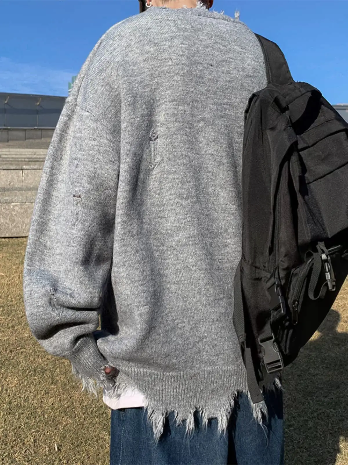 Trendy American Brand Men's Knitted Sweater Winter New Loose Fit Inner Wear Warm Hole Design Letter Print Base irt Top