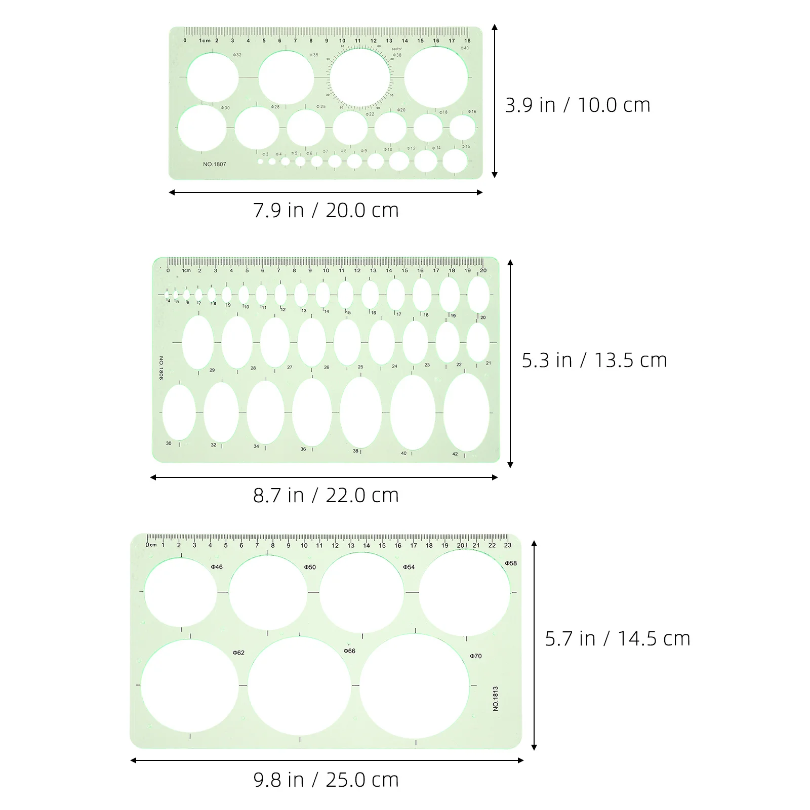 3Pcs Drawing Template Ruler Geometric Shapes Stencils for Students Artistic Design Drafting Tools Geometric Shapes Stencils