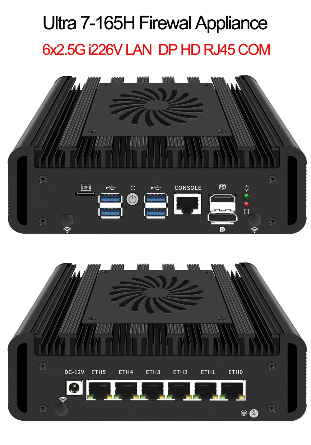 Soft Router Ultra 7-165H Meteor Lake Dual DDR5 6x2.5G LAN Firewall Appliance M.2 NVMe WiFi5 4K HD DP Windows11 Desktop Computer
