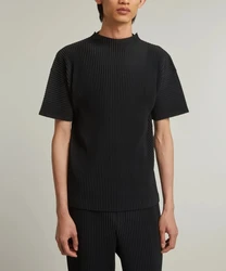 Miyake Pleated Top Mock Neck Shirt 2024 New Style Short Sleeves T Shirts