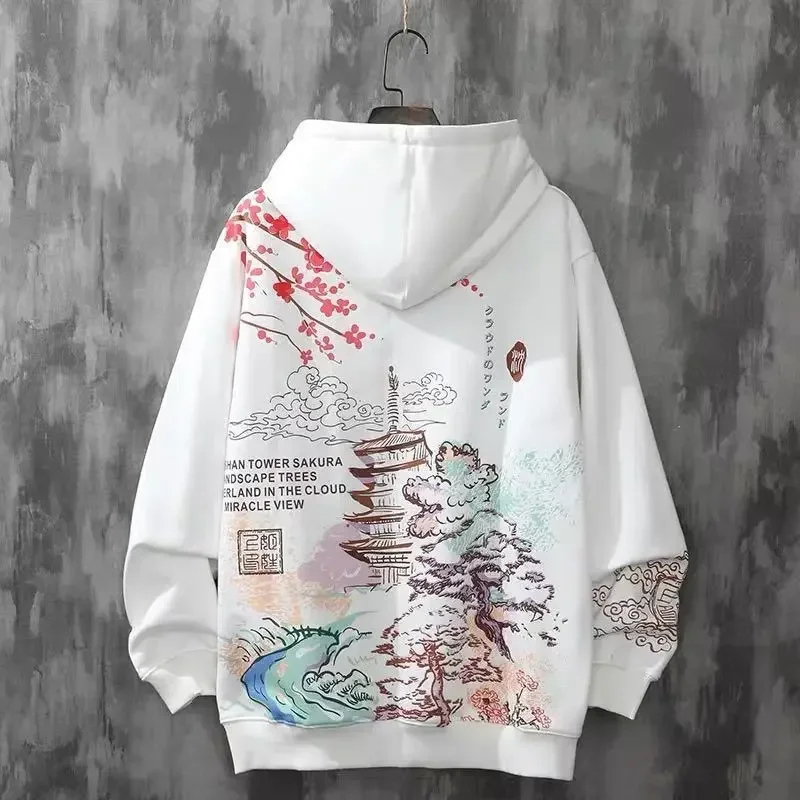 

Male Clothes Hooded Sweatshirt for Men Hoodies Hip Hop Graphic Black Overfit Sweat Shirt 90s Vintage S New in Autumn No Brand