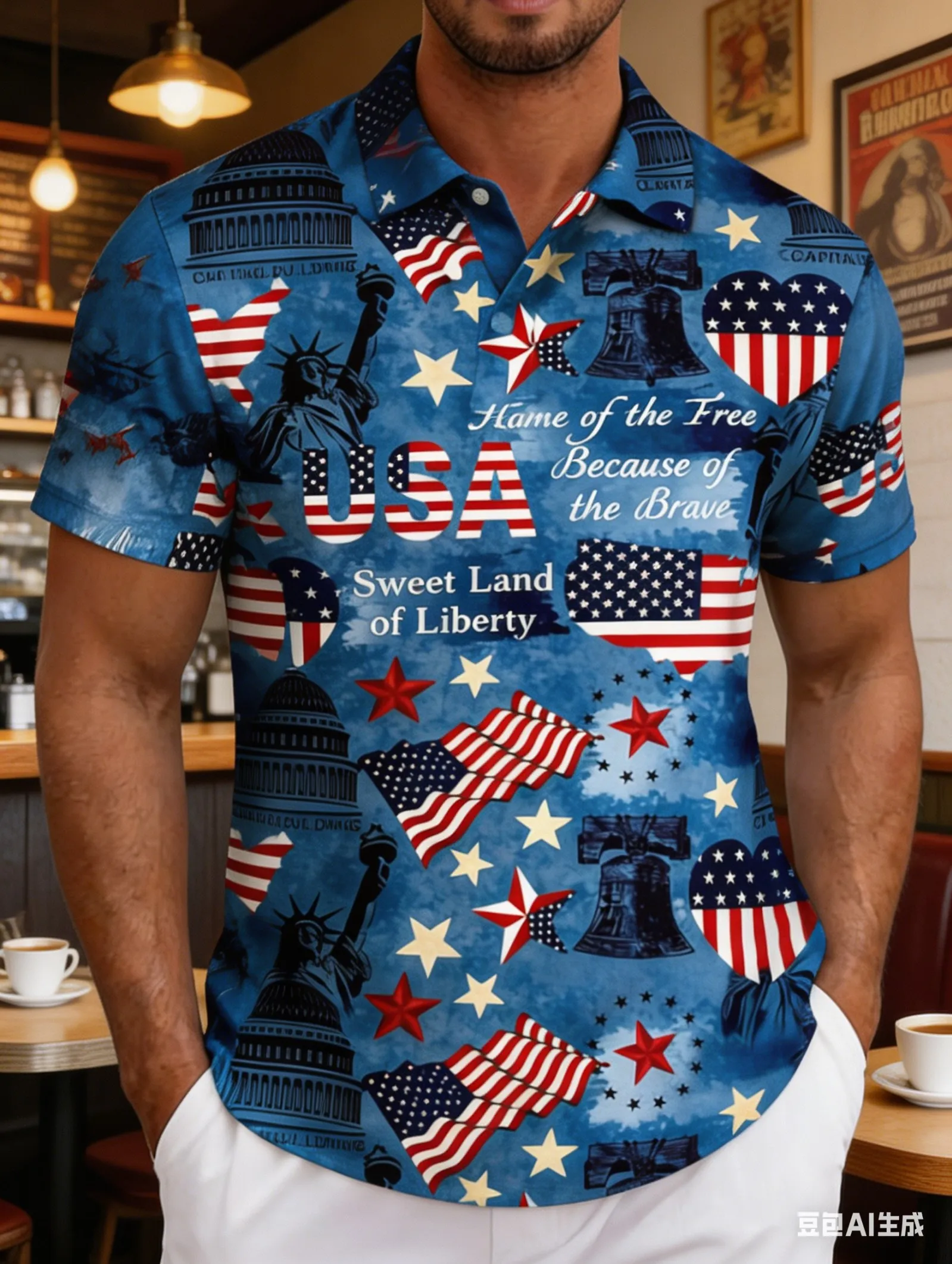 

Men's USA 250th Anniversary Polo Shirt 3D Print Bald Eagle 1776 USA Flag City Skyline Patriotic Short Sleeve Top