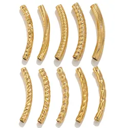 5pcs Gold Plated Large Hole Stainless Steel Tubes Long Beads for Jewelry Making DIY Handmade Tubes Bead Jewellery Findings Parts