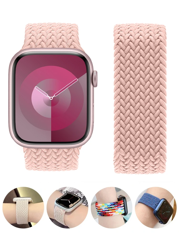 Ремешок соло Плетеный для Apple watch Band 44 мм 45 мм 42 мм 40 мм 38 мм 41 мм Ultra 2 49 мм, браслет для iwatch Series 9 SE 8 7 6