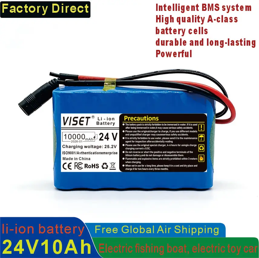 2026🌈New 24V 10Ah 18650 Lithium Battery 6S2P with BMS for Electric Tools toy car E-Sccooter Audio equipment  Camping light