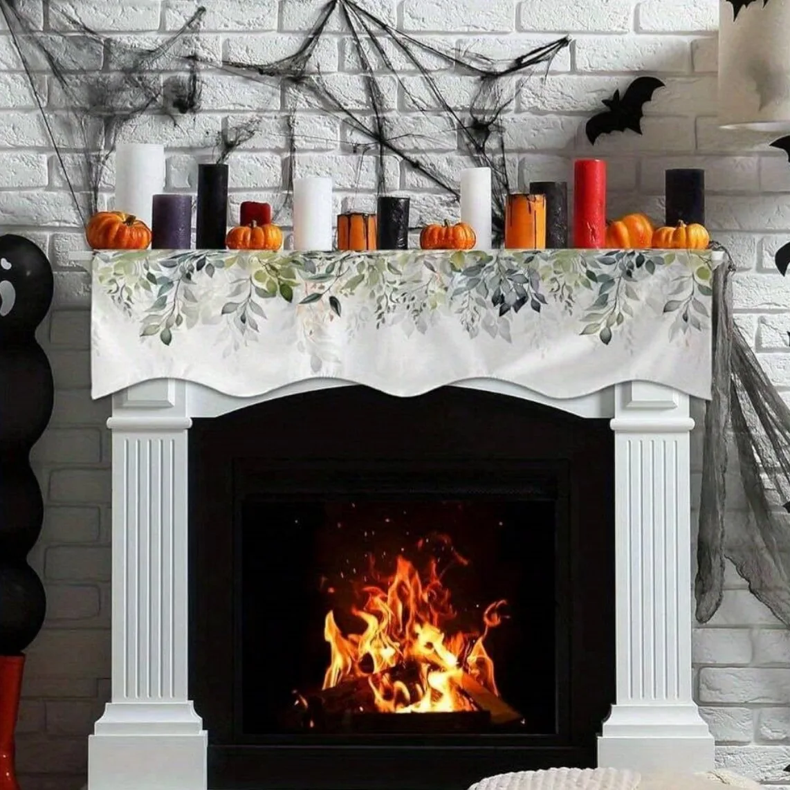 Цельный праздничный домашний шарф для камина с простым зеленым листом и цветочным дизайном, реквизит для повышения праздничной атмосферы.