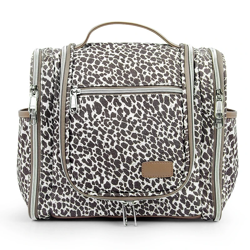 

Large Capacity Multi-Layer Cosmetic Bag Portable Hanging Travel Toiletry Organizer Leopard Print Wash Bag For Women