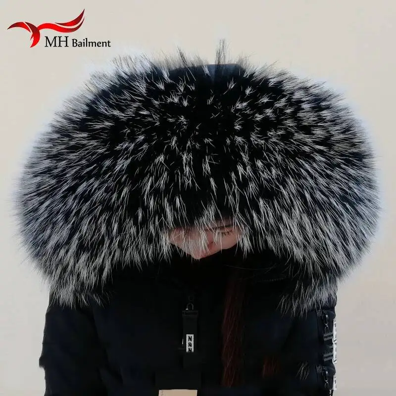 

Women Winter Coat Female Warm Shawl Thick Raccoon Fur Collar Scarves Neck Warmer 100% Natural Jacke Fur Collar Real Fur Scarf