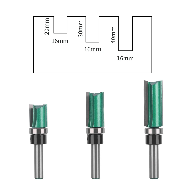 PTA 8MM Shank D16MM Pattern Bit Flush TrimRouter Bit Woodworking Milling Cutter For Wood Bit Face Mill Carbide Cutter End Mill