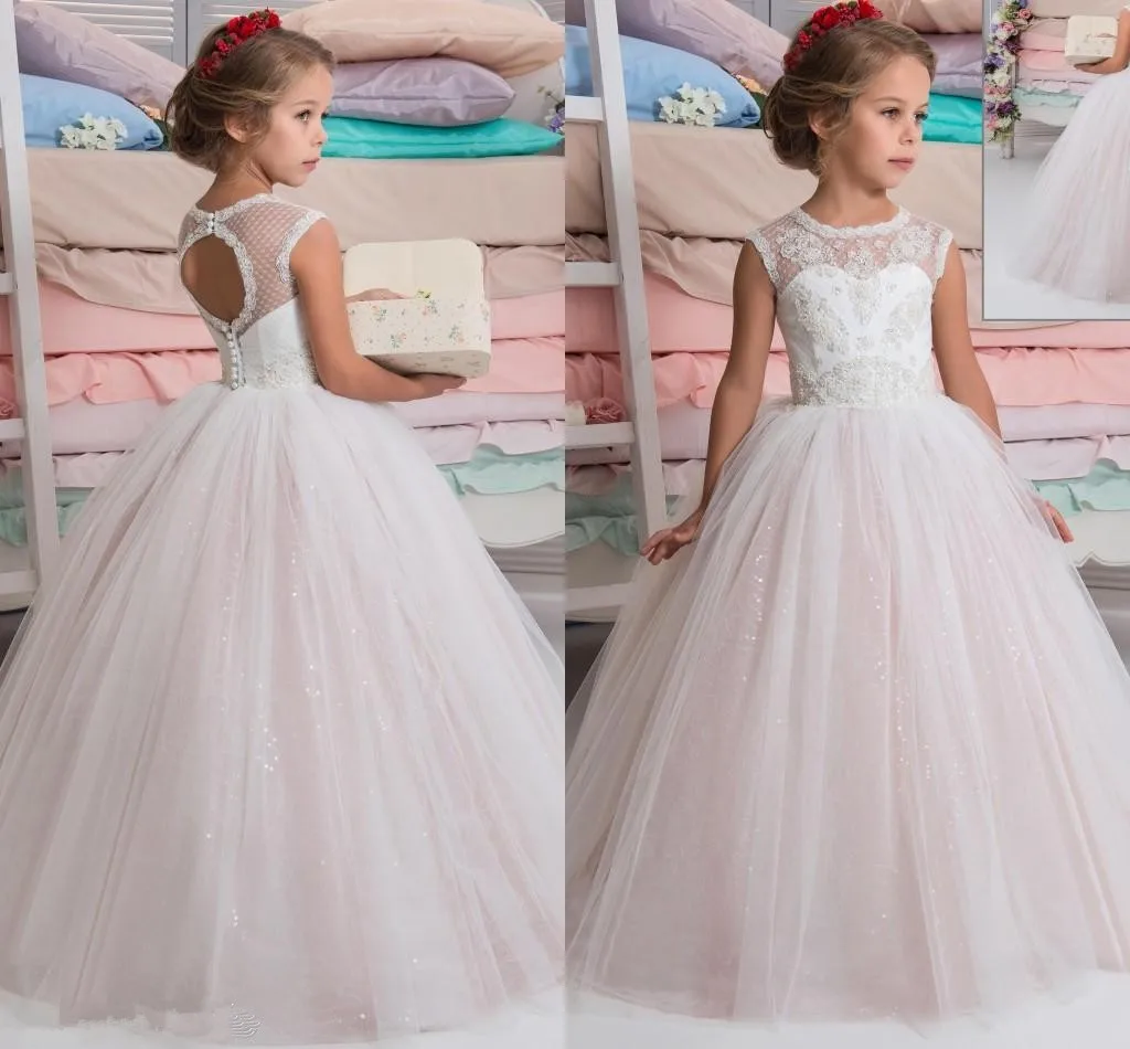 

Elegant Fashion Flower Girl Dresses First Communion Dresses For Girls Pageant Tulle Sleeveless For O-Neck Dresses