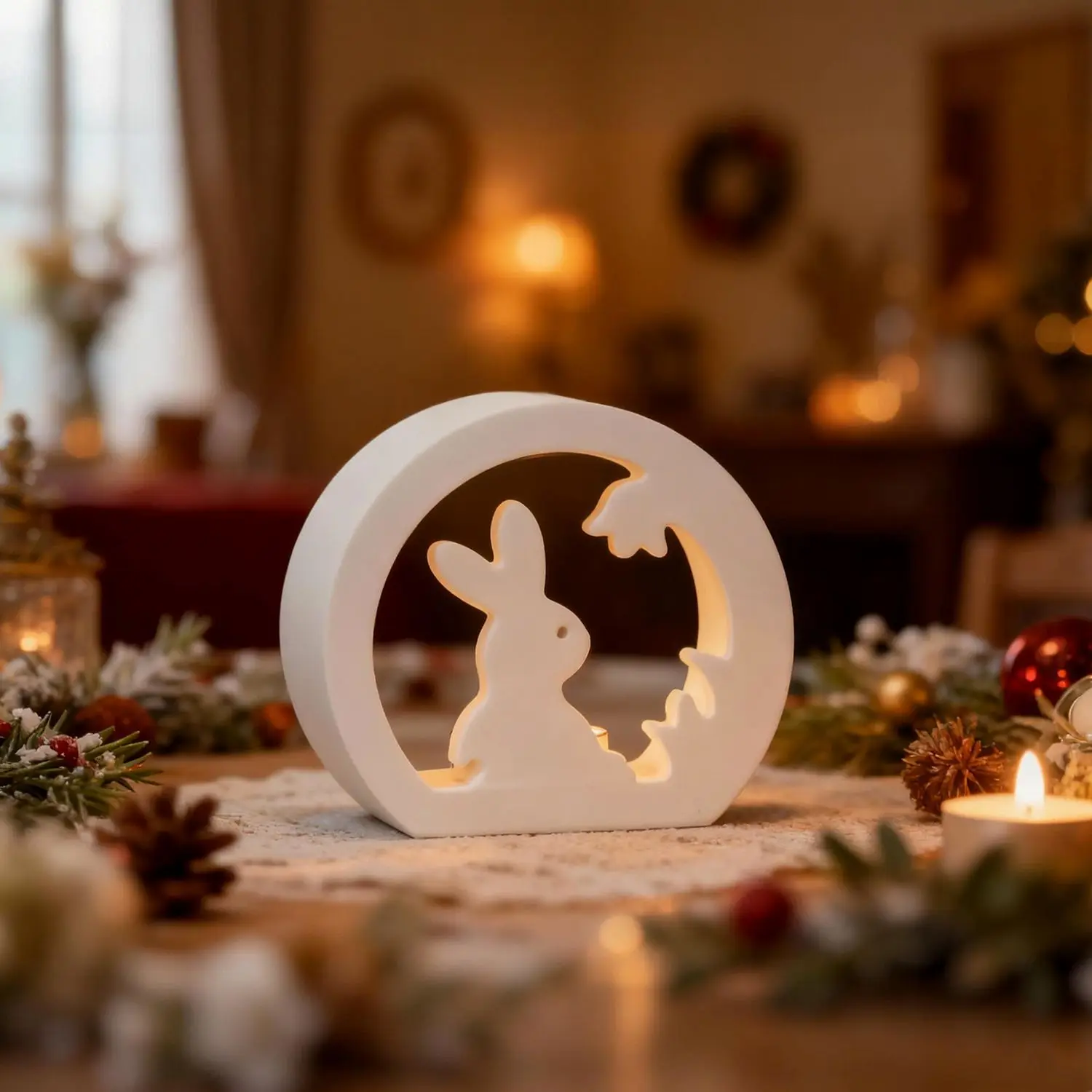 DIY Easter Bunny Hollow Candle Holder Resin Mold Desktop Ornament Plaster Silicone Mold Home Decoration
