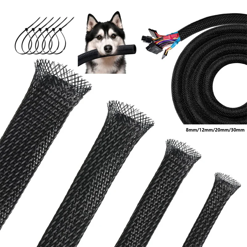 Braided Wire Loom PET Cable Loom Expandable Braided Sleeving Wire Sleeve for TV Computer Home Theater Cable Sleeve 3M/10M
