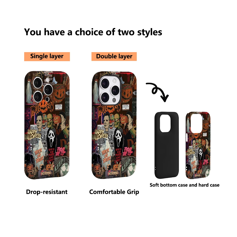 فيلم رعب الهالوين IPhone17 يجب أن يكون لهاتف آيفون 17 16 15 14 13 12 11 Pro Max Plus غطاء خلفي مزدوج الطبقة