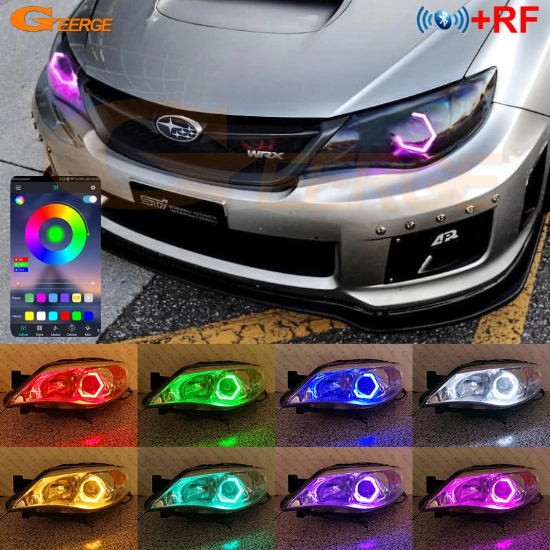 For Subaru Impreza WRX STI Bluetooth App RF Remote Ultra Bright Multi Color Hexagon RGB LED Angel Eyes Kit Hex Halo Rings