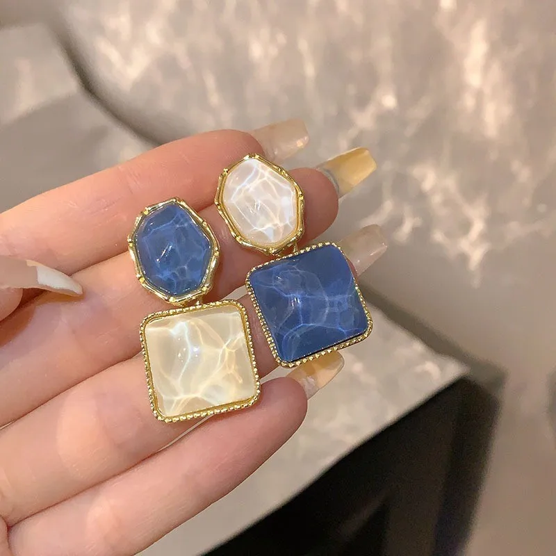 

trendy colorful green stone resin square stud earrings for women light luxury french earrings fashion jewelry gifts