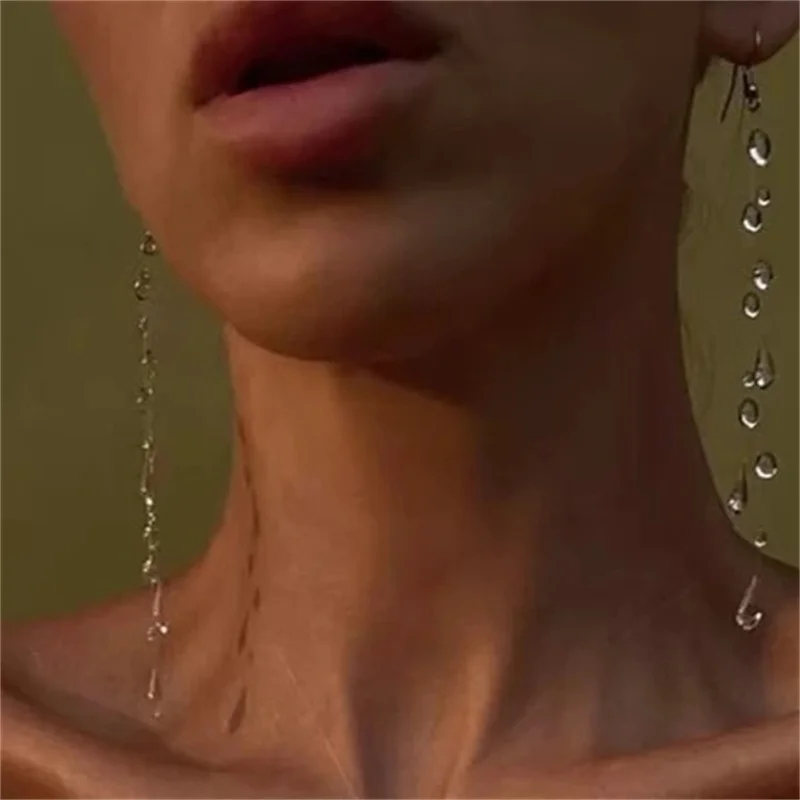 Women's Water Drop Necklace & Transparent Raindrop Earrings Set