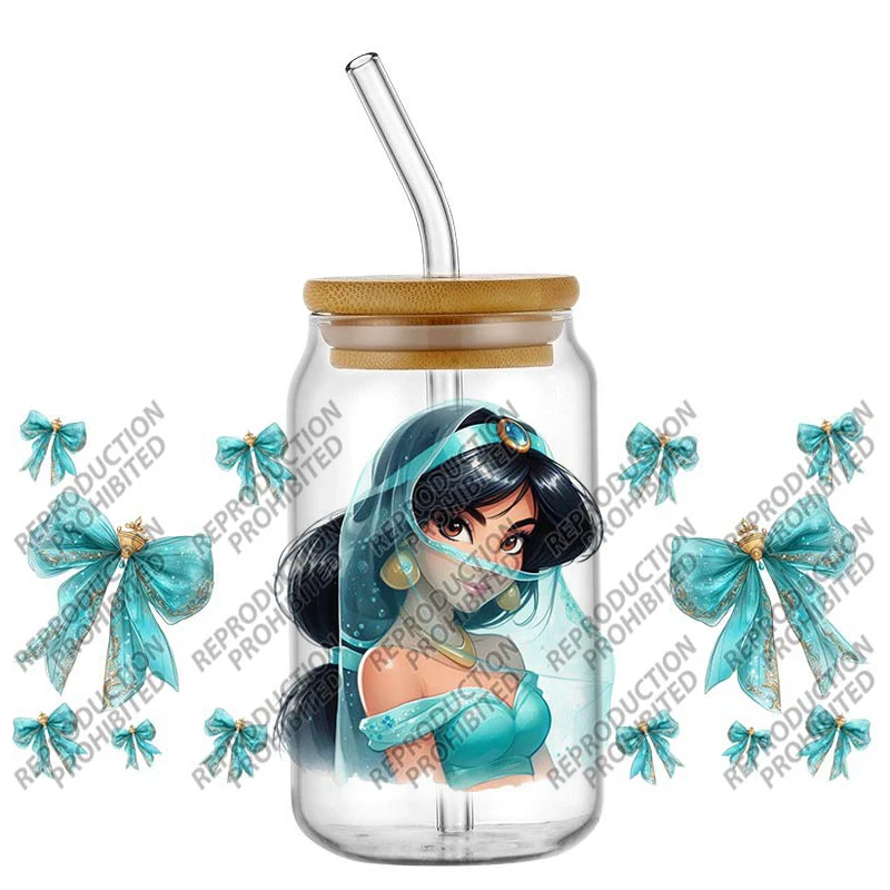 

High Quality ‌3D Cartoon Jasmine Princess Decal Transfer Sticker for 16oz Libbey Can DIY Phone Mug Washable UV DTF Cup Wrap