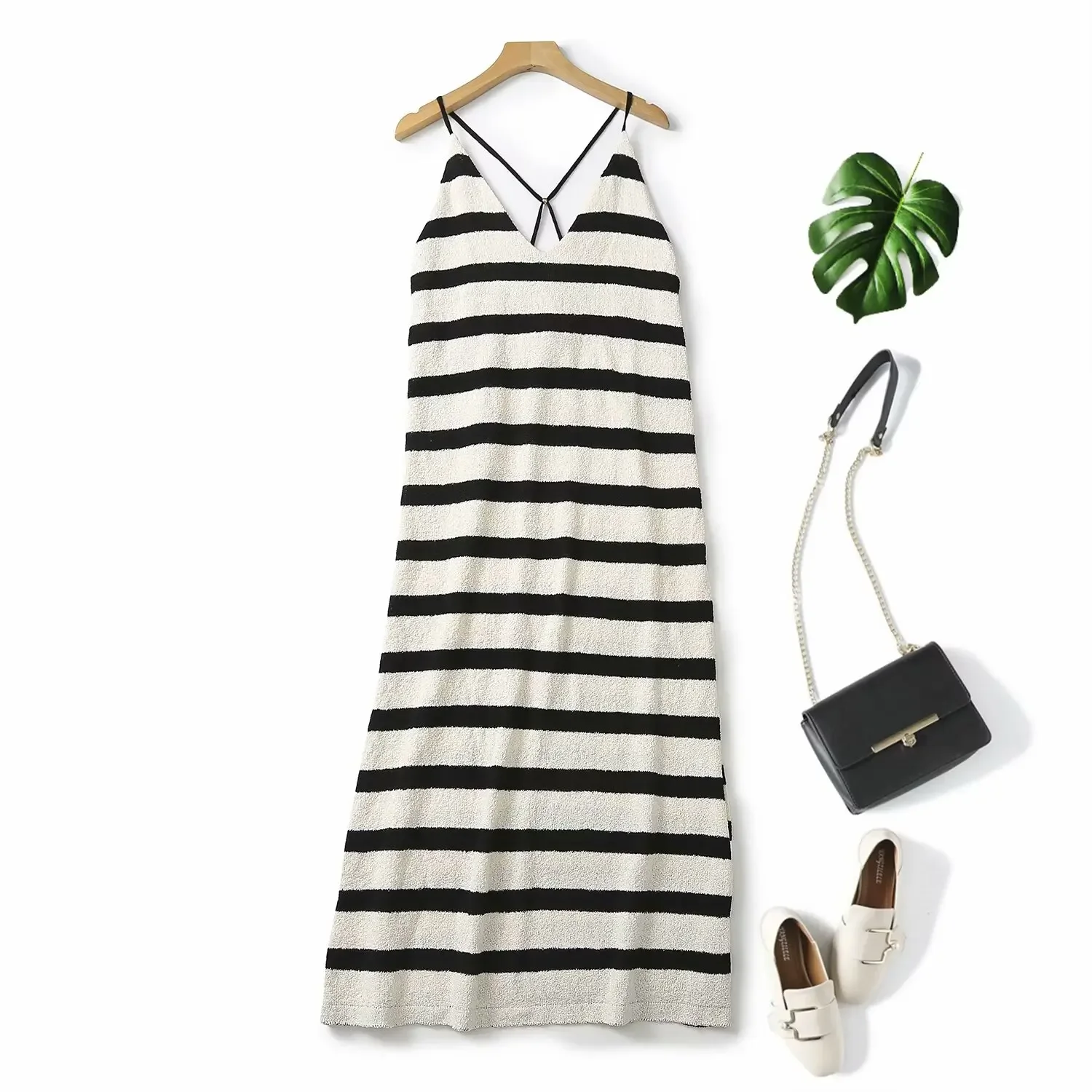 Ethereal MD 2023  autumn new style of Casual and comfortable cotton blend chunky striped halter dress