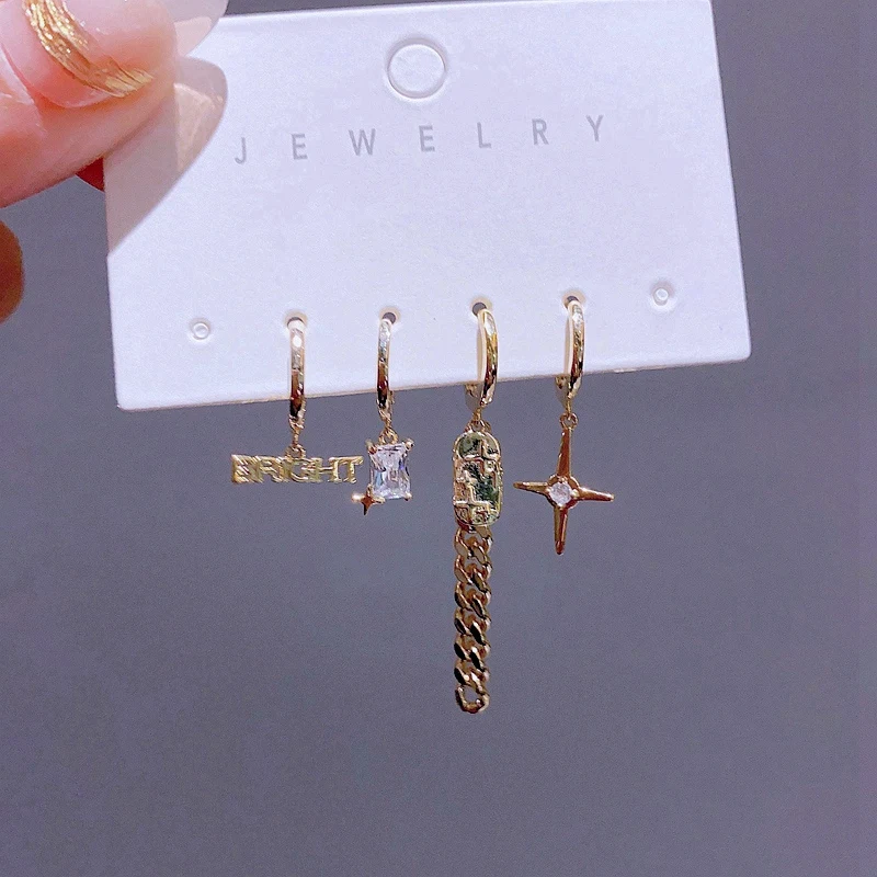 MIGGA Trendy Cubic Zirconia Bright Star Dangle Earrings Set Gold Color Women Party Jewelry