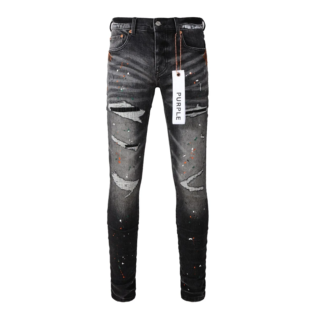 2024 Topkwaliteit Paars Heren Jeans Modemerken Amerikaanse Streetwear Zwart Grijs Reparatie Laagbouw Skinny Denim Broek Grote Maat