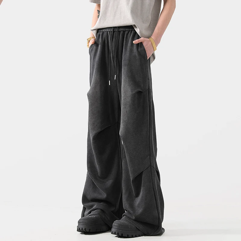 PFNW 2024 Autumn Pleated Design Washed Pants Men's American Street Drawstring Niche Casual Wide Leg Trousers New Fashion 28W4912