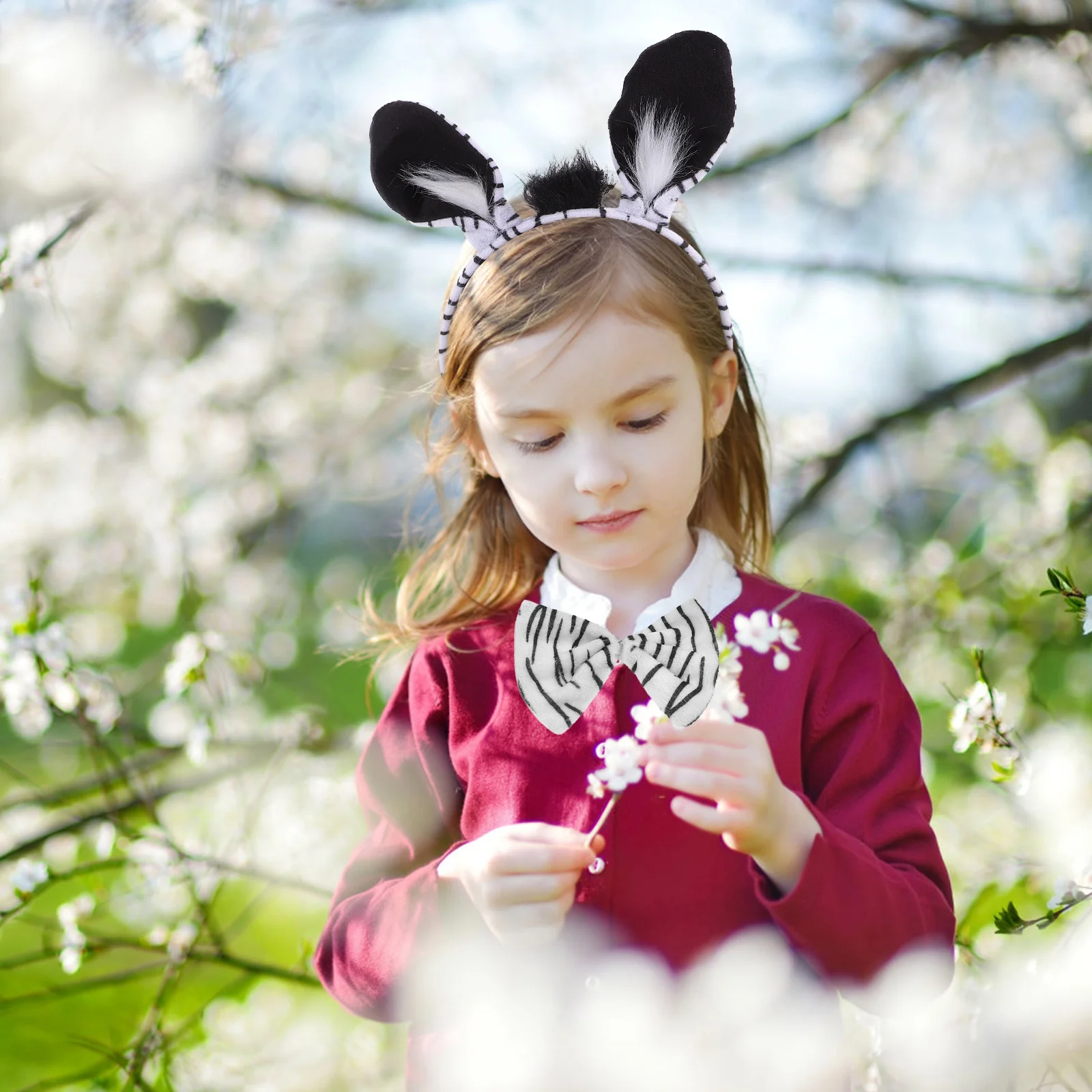 1 セットゼブラコスチュームキット装飾ヘッドバンドボウタイテール動物コスプレアクセサリーパーティーハロウィンクリスマス仮装カーニバル