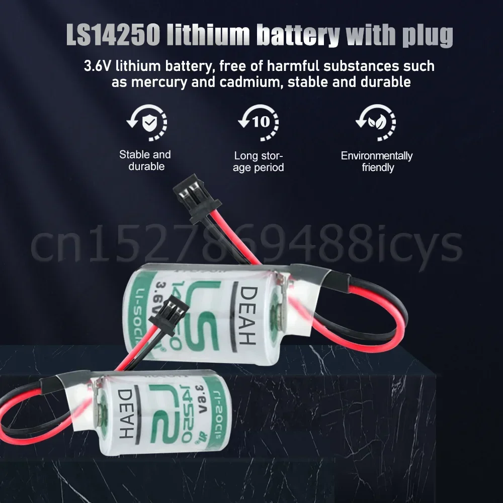 2PCS LS14250 L14250 ER14250 1/2 AA 3.6V 1200mAh Primary Lithium Battery With Plug For PLC Equipment CNC Touch Screen Dry Battery