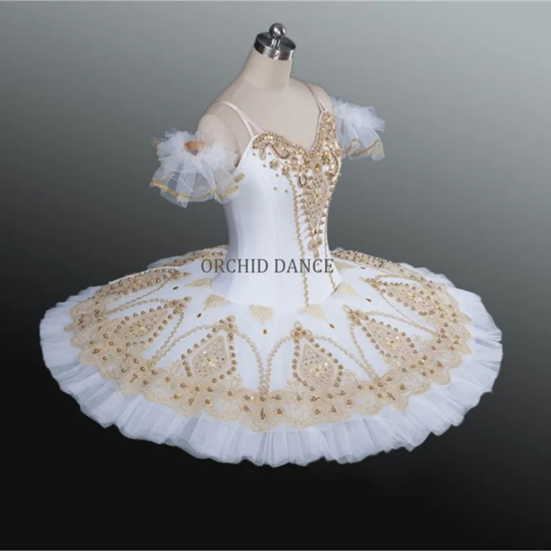 Tutú de ballet de oro blanco para mujer, ropa de rendimiento para adultos, tamaño personalizado profesional