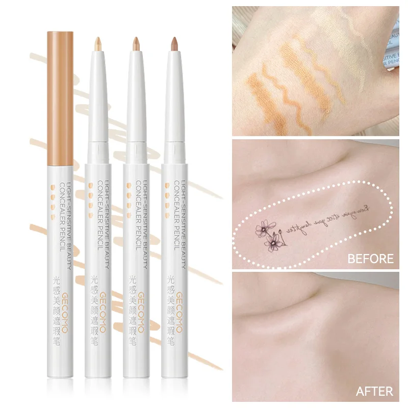 GECOMO light-sensitive concealer pen, concealer liquid, facial cover-up for dark circles, acne marks, spots, and under-eye pen