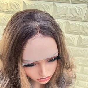 Glueless Brown Highlight Synthetic Lace Front Wig Body Wave Middle Daily Wear for Women on Clearance Sale
