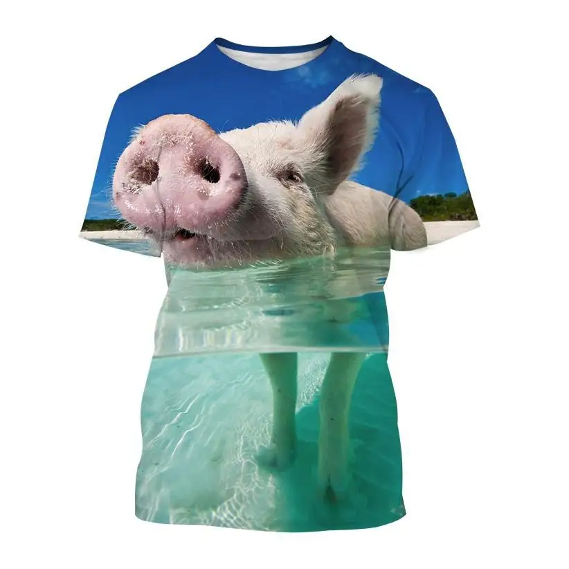 New Casual Fun Cute Animal Pig Pattern 3d Printing T-shirt Summer Unisex Children\'s Short-sleeved Sports Breathable Quick-drying