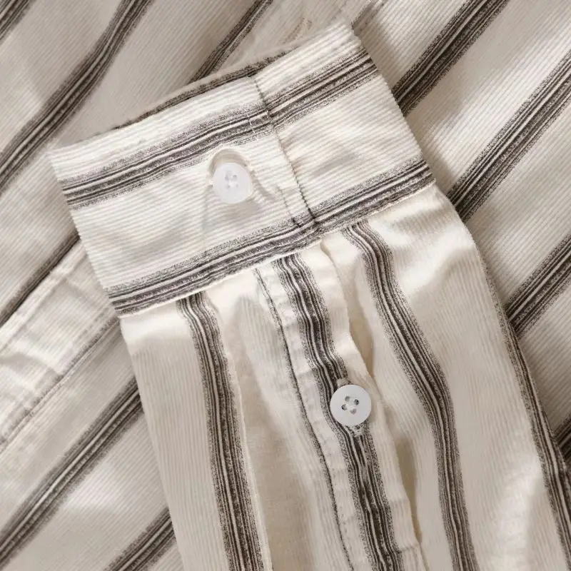 

New Designer Italy Quality Long-sleeved Corduroy Cotton Brand Shirts For Men Fashion Striped Tops Clothing Camisa Masculina