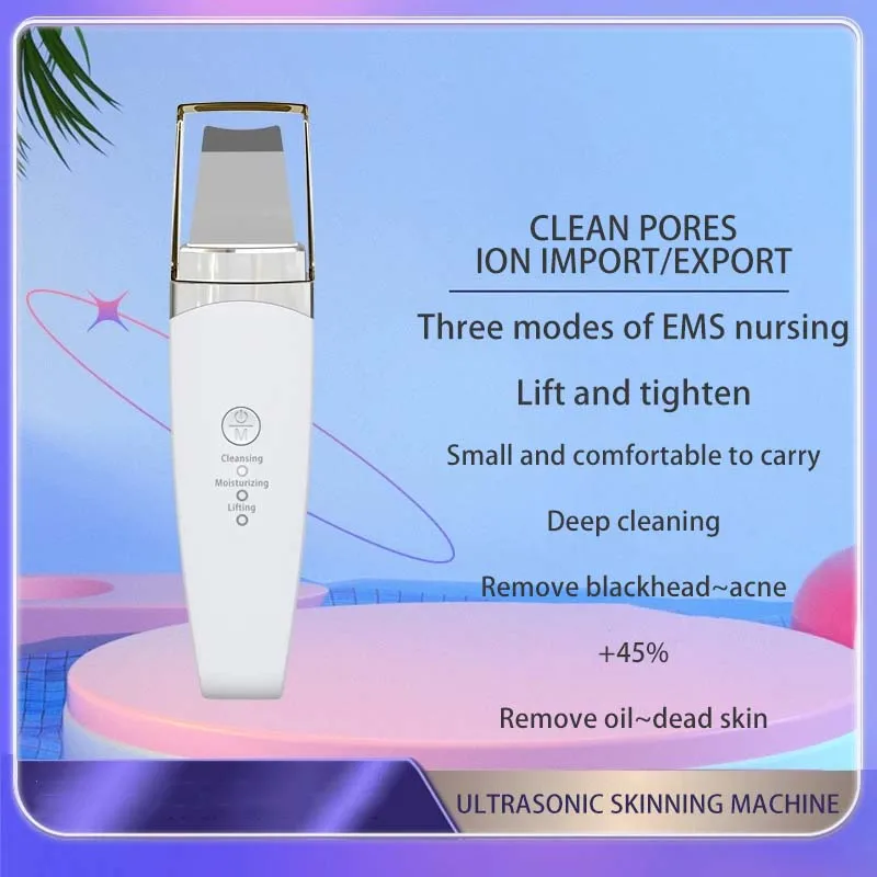 Ultrasonic Skin Scrubber, Espátula Facial, Removedor De Cravos, Limpeza Profunda Do Rosto, Levante A Máquina, Pá De Descascar, Limpador De Poros