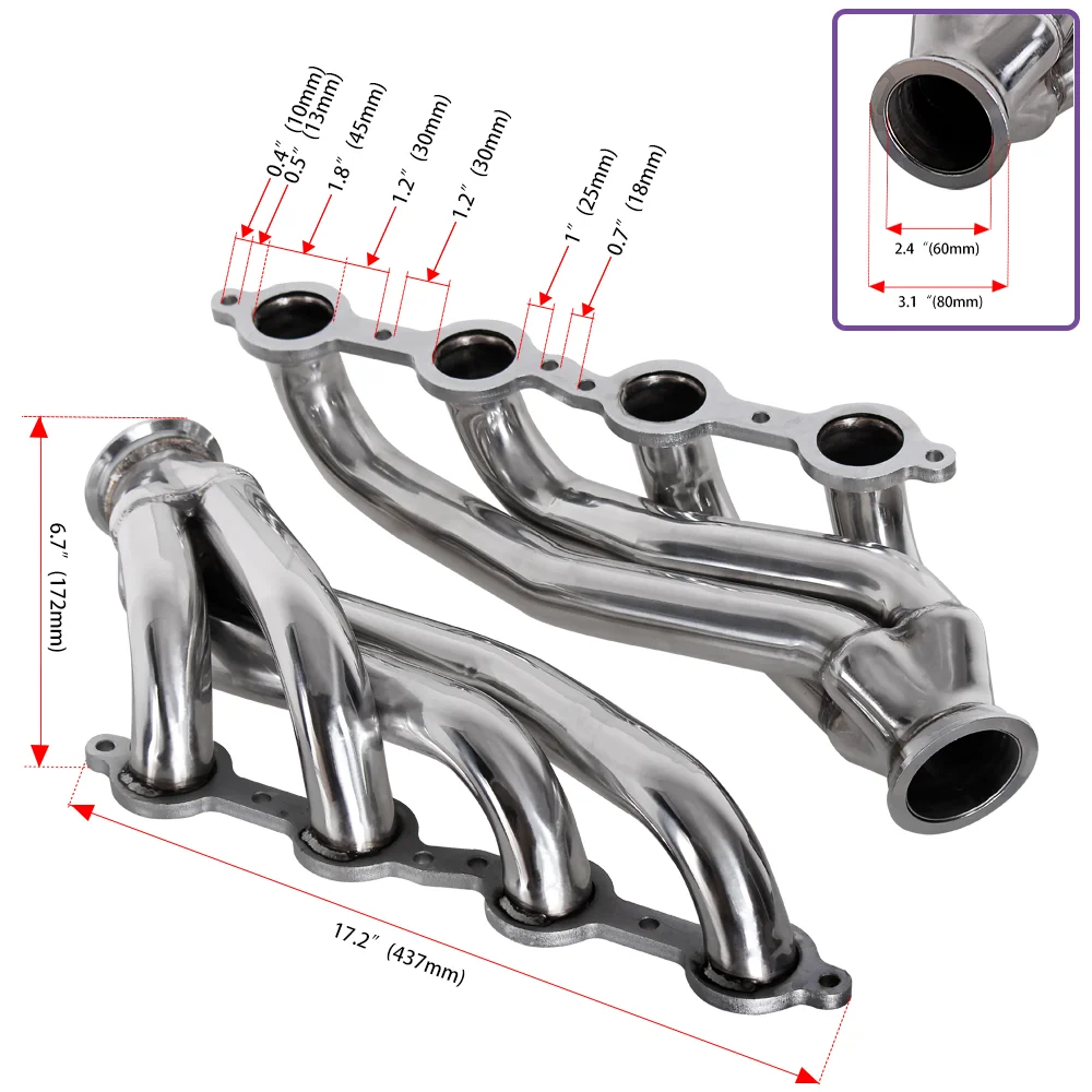 BARTOO-Exhaust Conversion Swap Header for Chevrolet GMC Truck LS LS1 LS2 LS3 LS6 4.8 5.3 5.7 6.0 6.2 Engines V8 CR1846