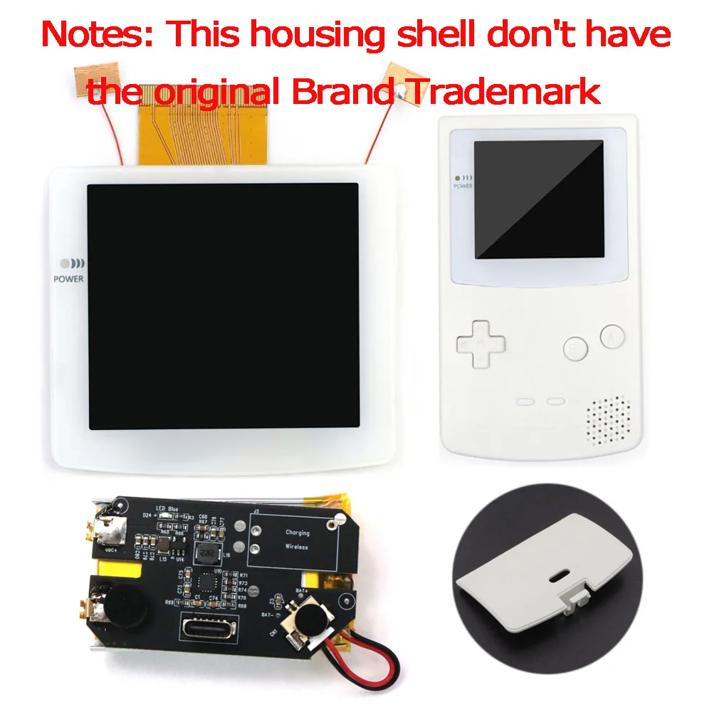 HISPEEDIDO 2,8" Laminierter IPS-LCD-Bildschirm mit Hintergrundbeleuchtung und USB-C-Aufladung, Desaturation für Gameboy Color GBC, ohne Löten