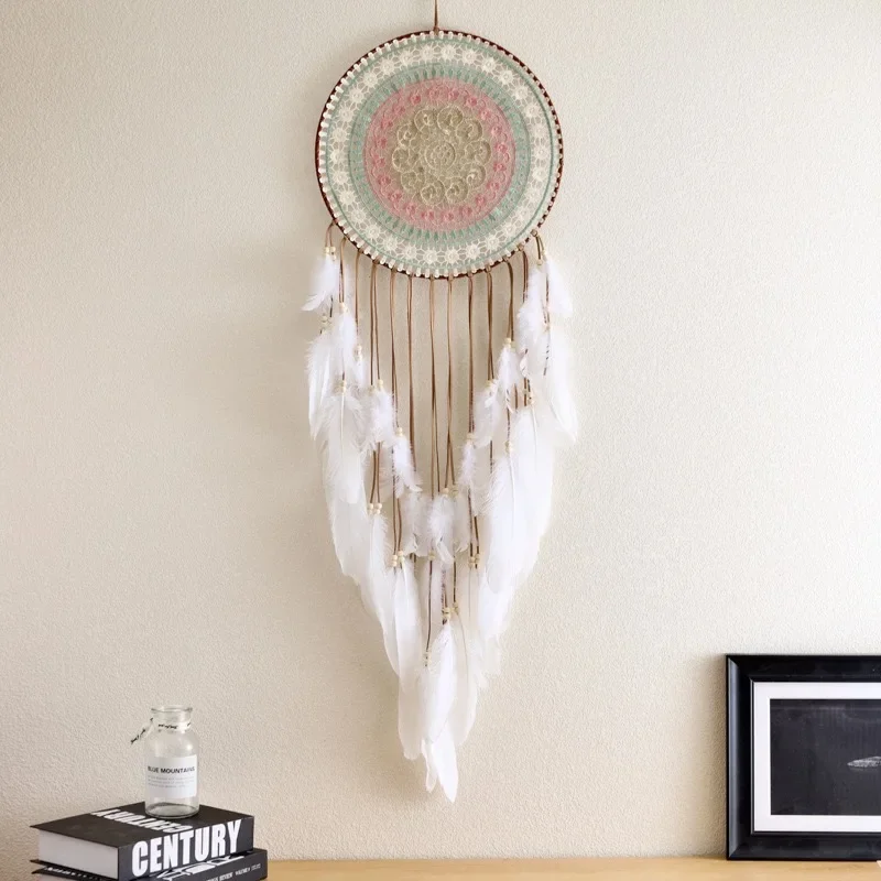 Vintage White Feathers Dream Catcher Large Window Hangings Decorations Home Decor Wind Chimes Handmade Holiday Gifts For Girls