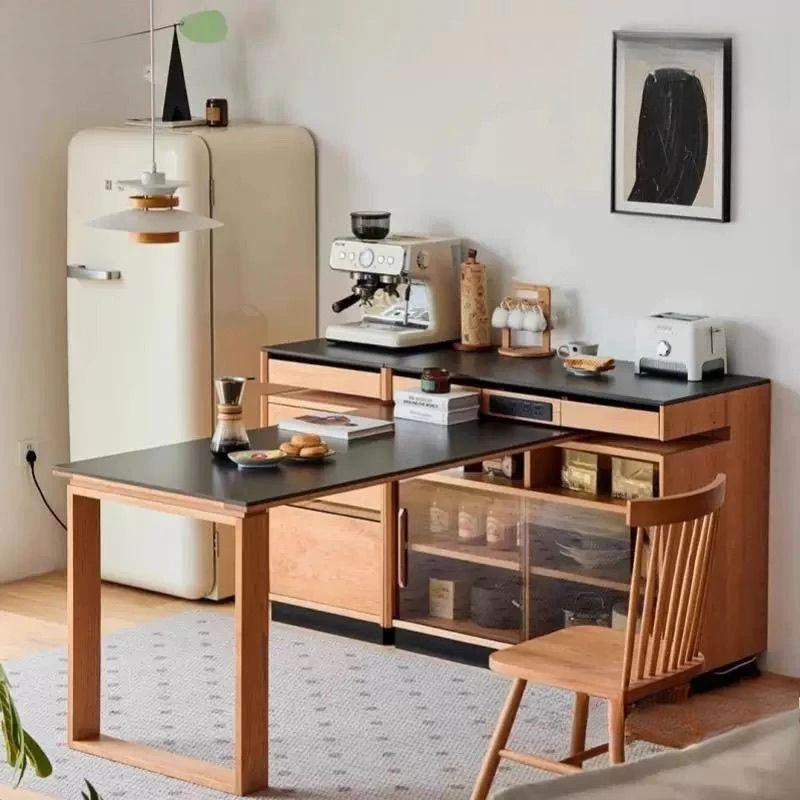 

Integrated household rotatable small apartment kitchen solid wood storage side cabinet